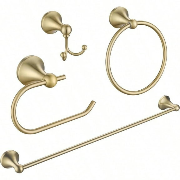 4 Piece Gold Bathroom Hardware Set Brushed Gold Bathroom Accessories 23.6 Inch Towel Bar Towel Hook Toilet Paper Holder Hand Towel Holder