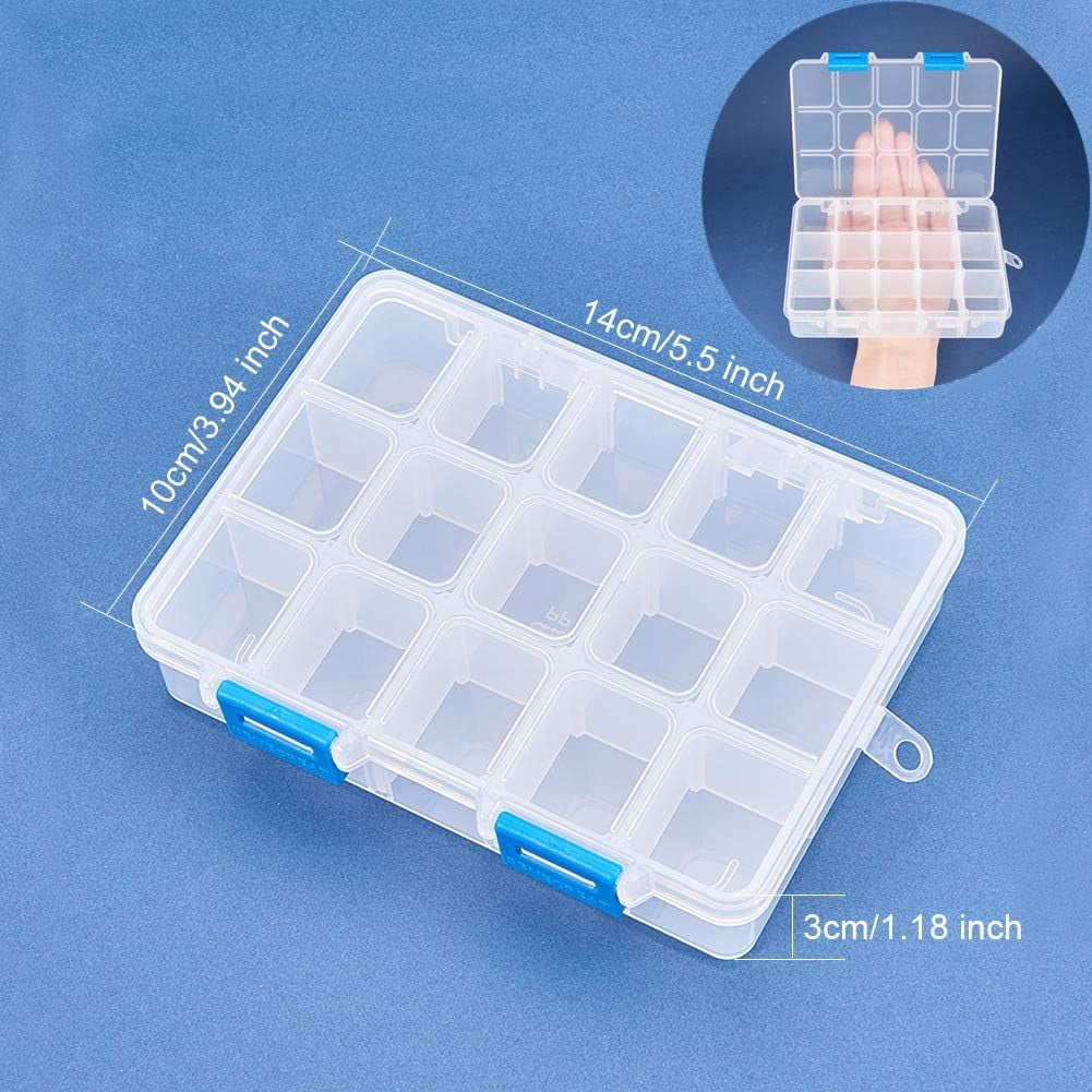 6 Pack 15 Grids Jewelry Dividers Box Organizer Adjustable Clear Plastic Bead Case Storage Container 5.5 x 3.94 x 1.18 inch Compartment: 1.18 x 0.98 x 1.02 inch Blue