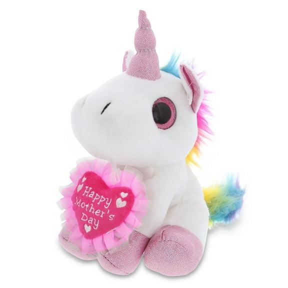 DolliBu Happy Mother's Day Super Soft Sparkling Big Eye White Unicorn Plush - Cute Stuffed Animal with Pink Heart Message for Best Mommy, Grandma, Wife, Daughter - Cute Wild Life Plush Toy Gift - 6"