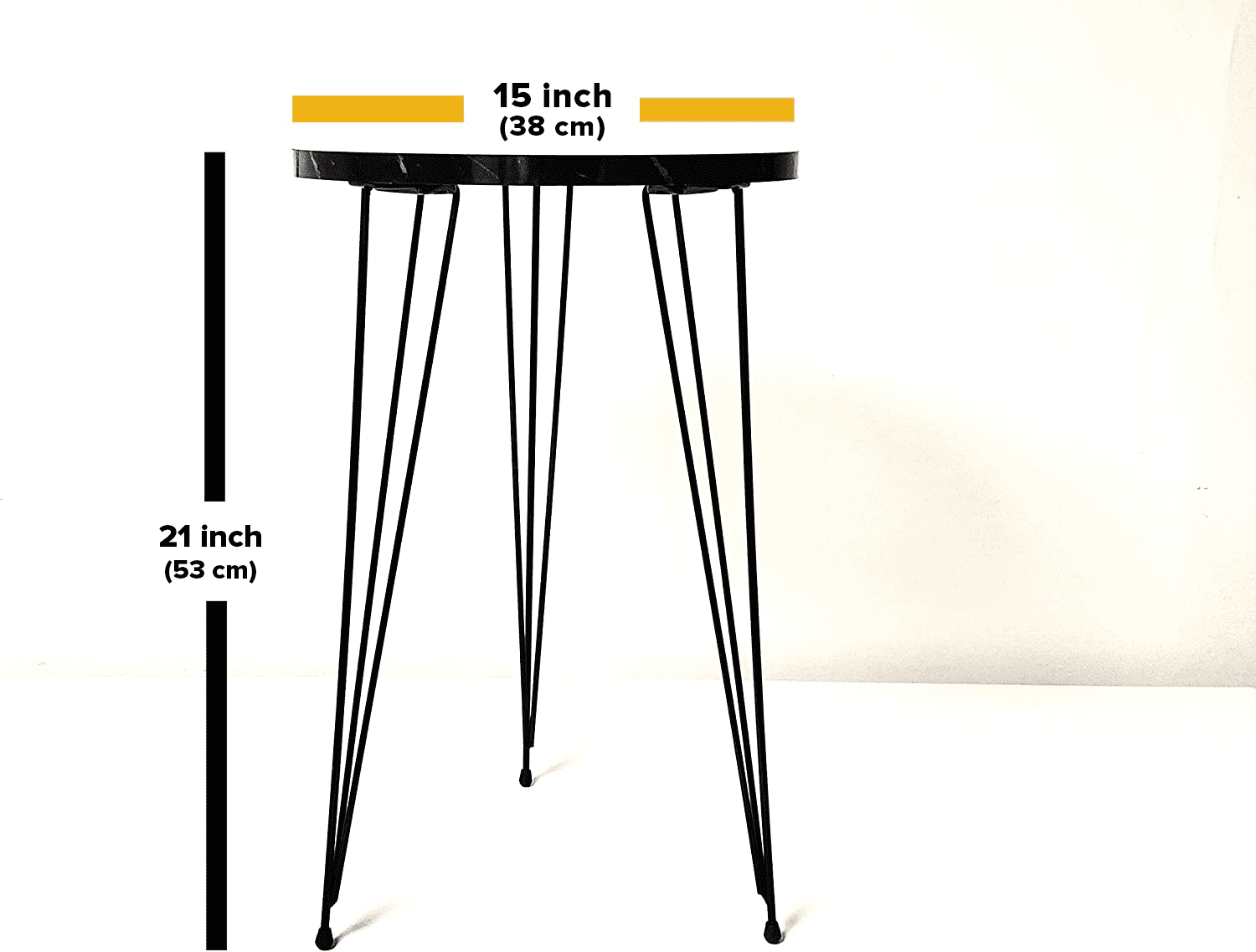 PAK Home Set of 2 END Table - Round Wood Sofa Side Tables for Small Spaces, Nightstand Bedside Table with Metal Legs for Bedroom, Living Room, Office, Balcony (Black High Gloss)