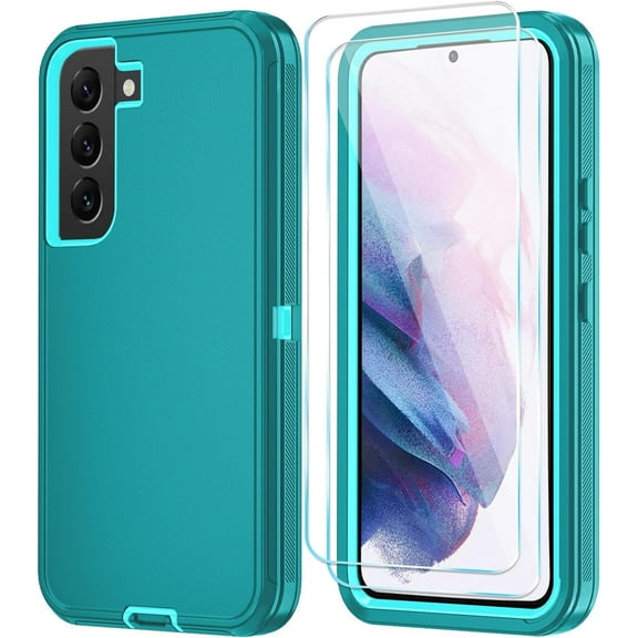 for Samsung Galaxy S21 Case with HD Screen Protector, Samsung S21 Phone Case, [3 in 1] Heavy Duty Phone Case for Galaxy S21 6.2",LakeBlueSkyBlue