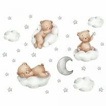 LAMIRO Bear Sleeping on The Moon Cloud Wall Decals,Baby Nursery Wall Stickers,Removable Star Diy Wall Sticker,Vinyl Mural Decor Art for Kids Baby Nursery Bedroom Living Room Playroom