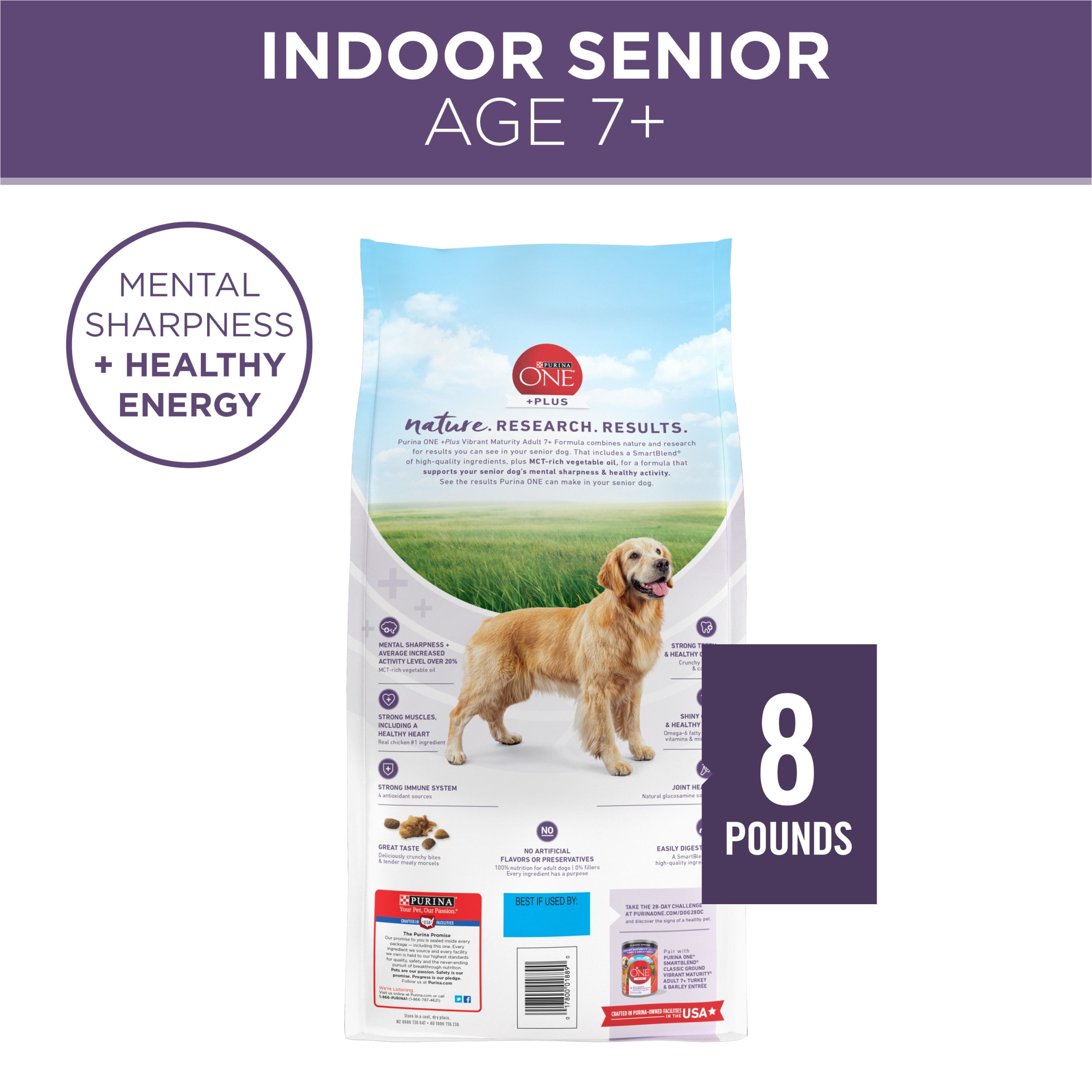 Purina One +Dry Dog Food for Senior Dogs Vibrant Maturity Adult 7 Plus, Real Chicken, 31.1 lb Bag