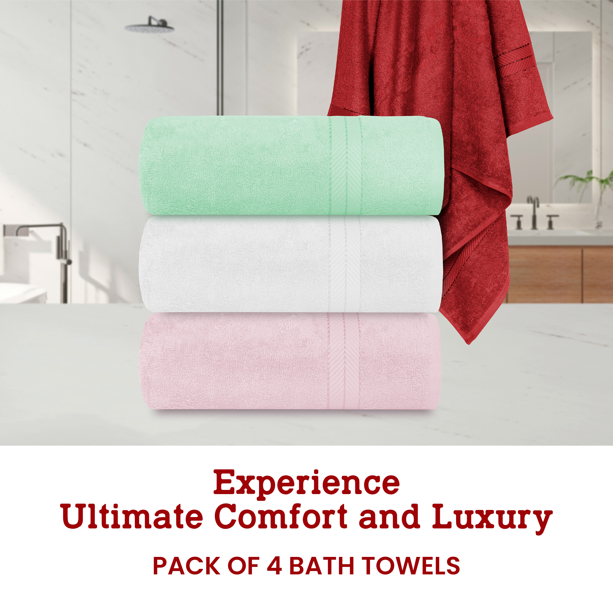 Casa Lino 4Pc Premium Bath Towels (54" x 27") - 100% Cotton, 400GSM, Ultra Soft & Absorbent (Multicolor 3)