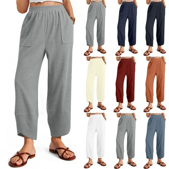 CFLVAEK Barrel Sweatpants Women with Pockets Loose Fit Wide Leg Sweatpant Plain High Waisted Baggy Lounge Pants Beige L