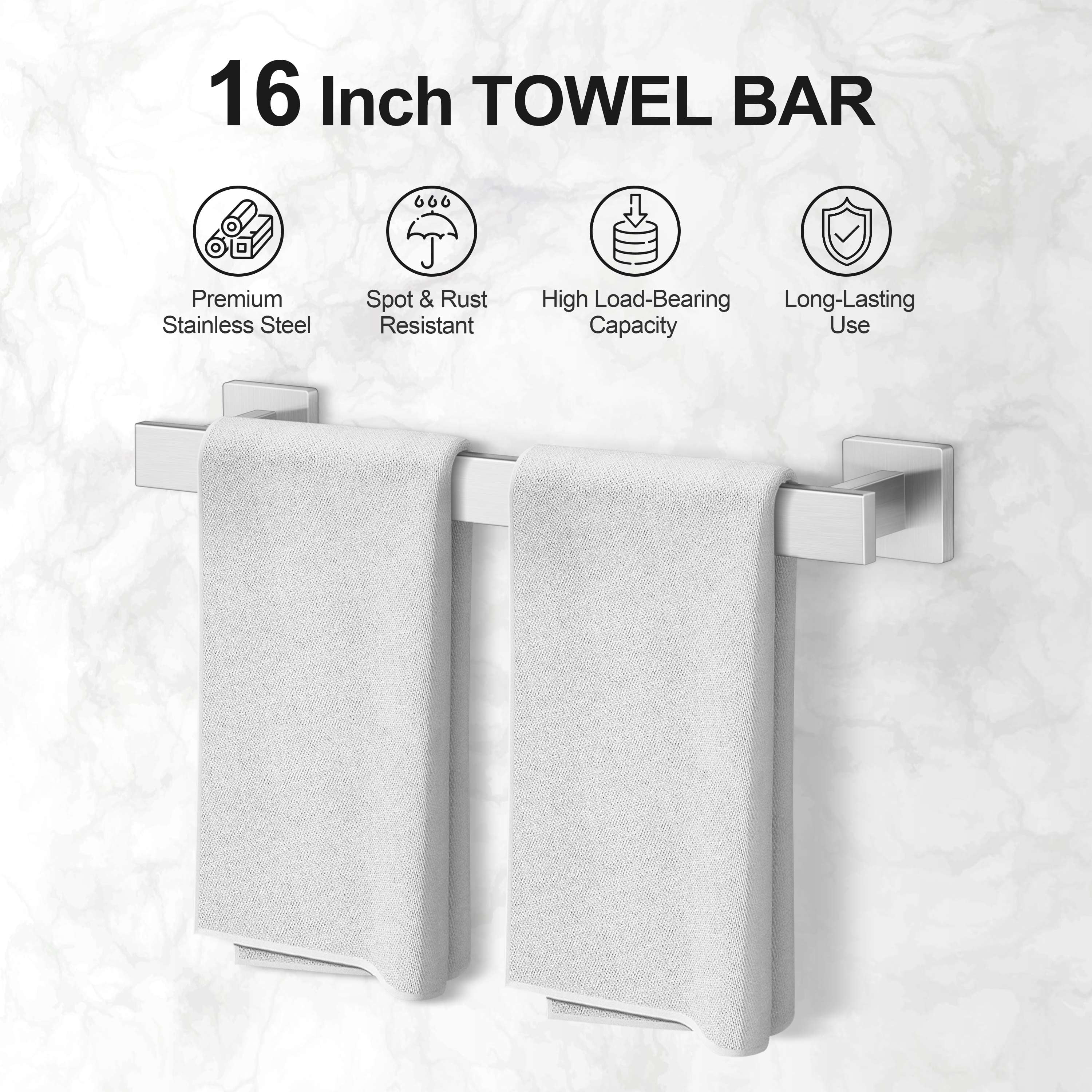 Coliware 5 Pieces Bathroom Hardware Set, Wall Mounted Stainless Steel Bathroom Accessories Kit Includes Towel Bar, Toilet Paper Holder, Towel Ring, Robe Hooks, Bathroom Towel Bar Holder Sets