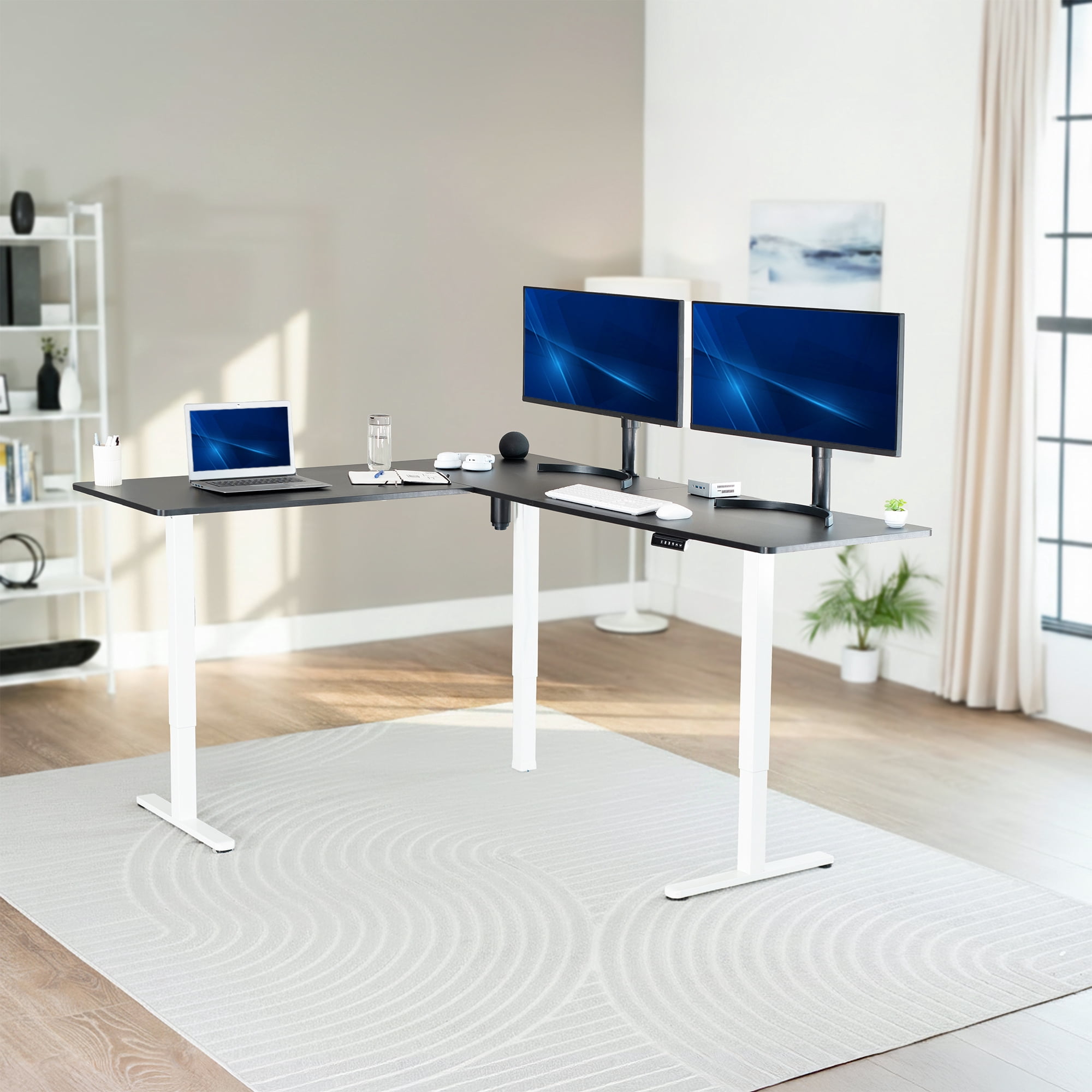 VIVO Black / White Electric 75" x 63" Corner Standing Desk, L-Shaped Workstation
