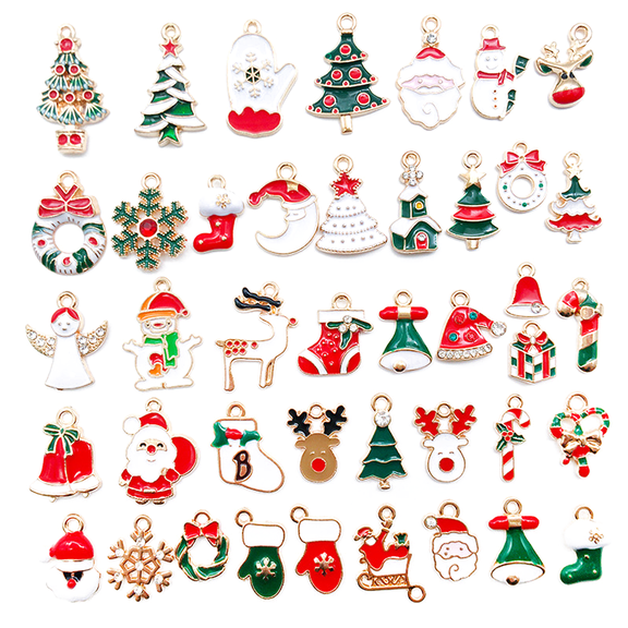 50 Pcs Christmas Charms for Jewelry Making, Xmas Alloy Enamel Charms Pendant for Christmas Party DIY Necklace Bracelet Jewelry DIY Supplies