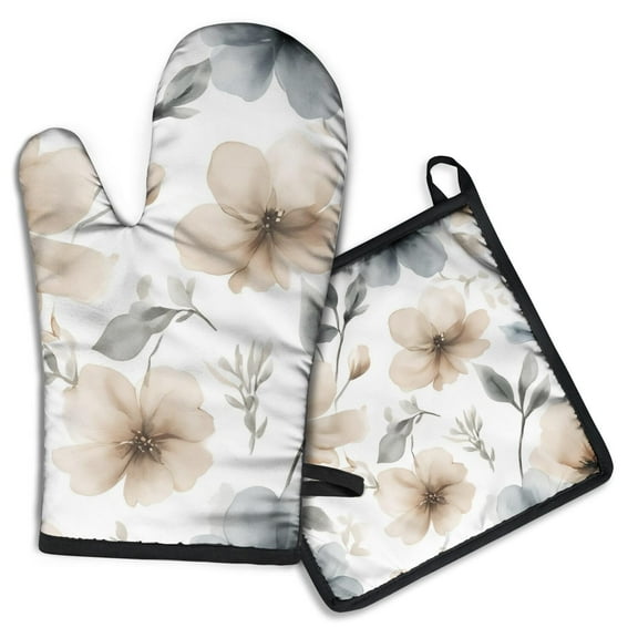 Pioneer Flower Kitchen Oven Mitt and Pot Holder Sets 2 Pcs for Baking, Cooking and Grilling, Heat Resistant Up To 392 °F