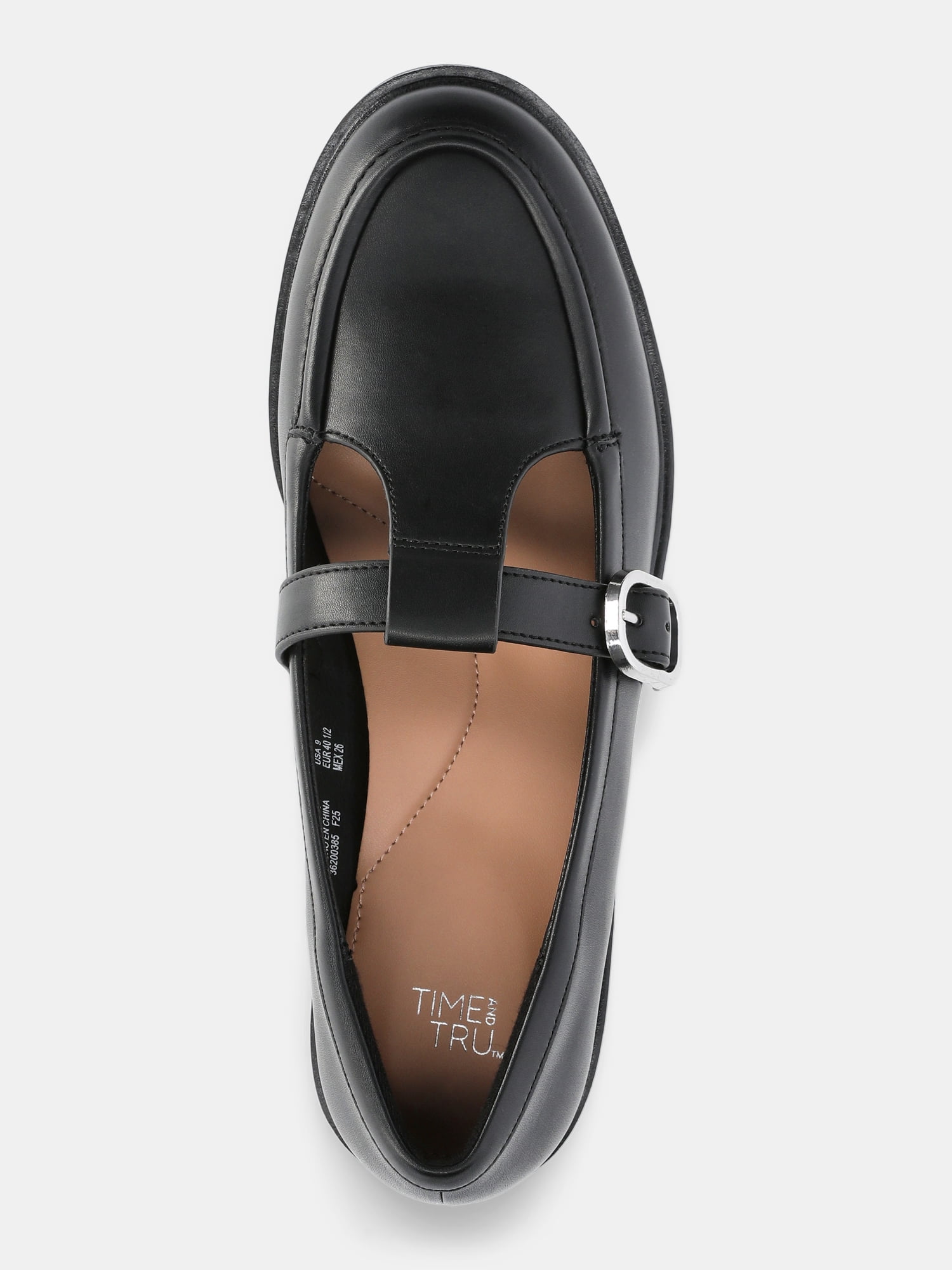 Time and Tru Women's Faux Leather T Strap Mary Jane Loafers
