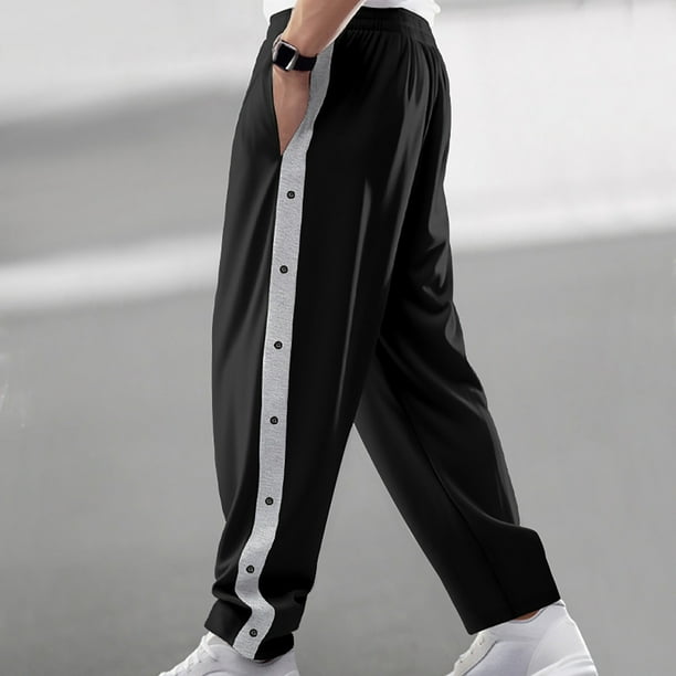 Pantalones largos de moda para hombre, deportivos, casuales, con botones anchos, holgados, de pierna recta, de algodón