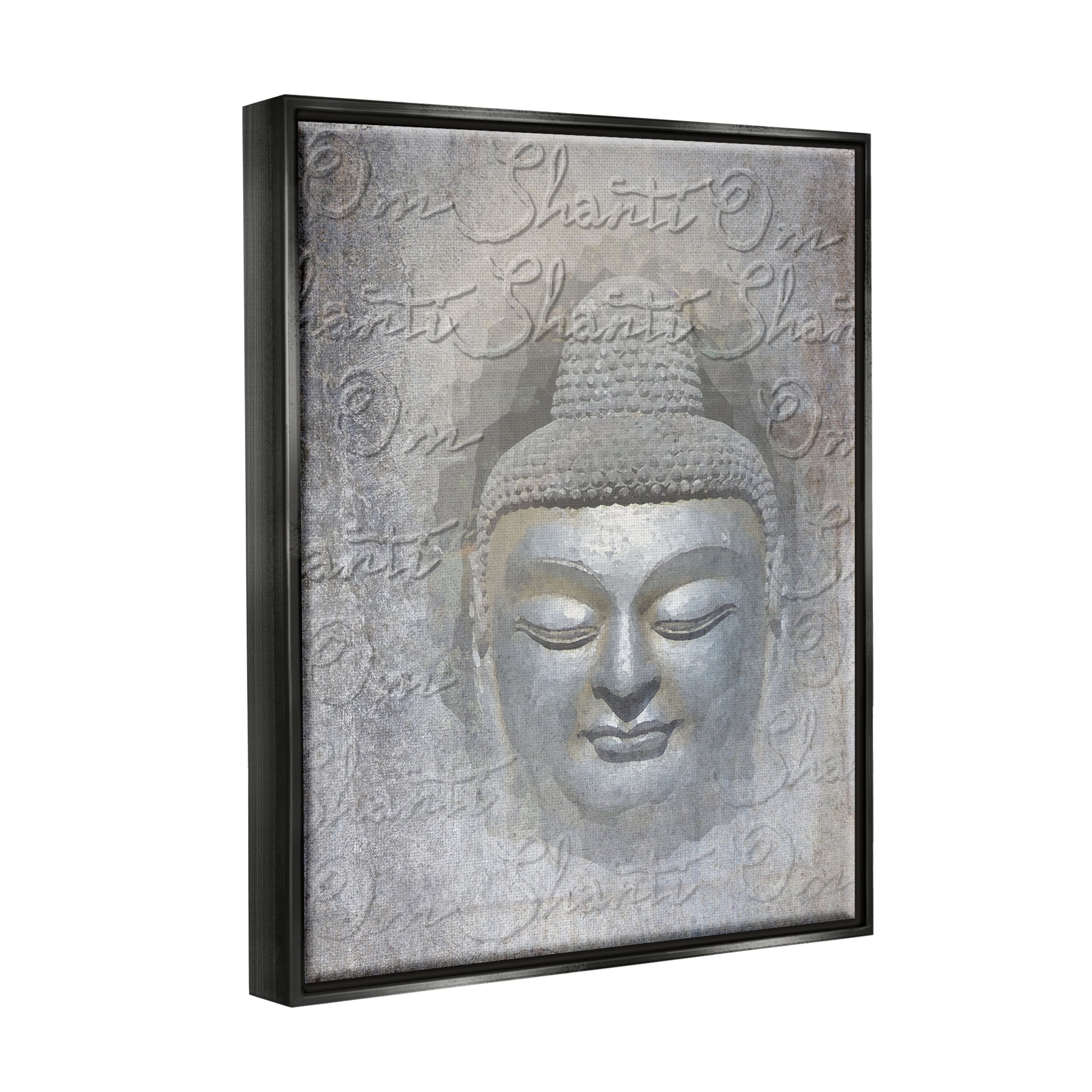 Stupell Industries Spiritual Buddha Face Abstract Painting Black Floater Framed Canvas Art Print Wall Art, 25 x 31