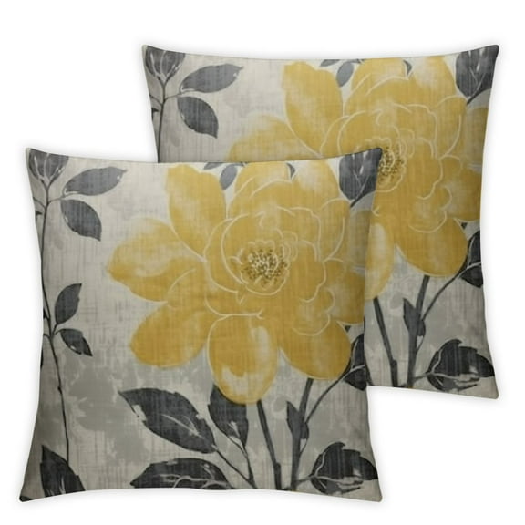 Acheng Grey and Yellow Flower Pillow Covers Set of 2 Mustard Yellow Pillow Case Soft Decorative Spring Outdoor Pillow Covers Leaf Pillowcases Decor for Home Patio Couch Sofa 12x12in