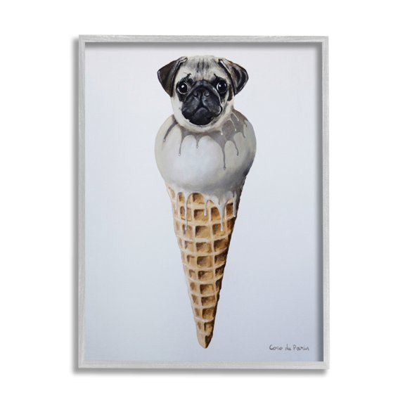 Stupell Industries Pug Ice Cream Cone Dessert Illustration , 16 x 20, Design by Coco de Paris