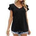 thumbnail image 2 of Womens Ruffle Sleeve T Shirts Petal Sleeve V Neck Casual Tees Summer Basic Tops, 2 of 6