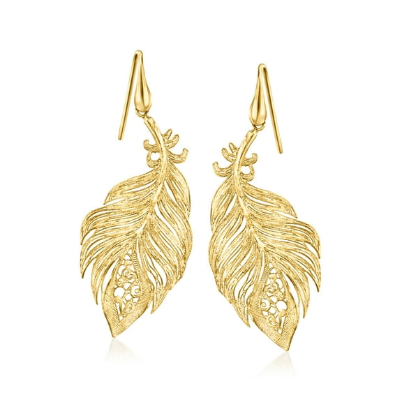 Ross-Simons Italian 18kt Gold Over Sterling Filigree Feather Drop Earrings, Women's, Adult