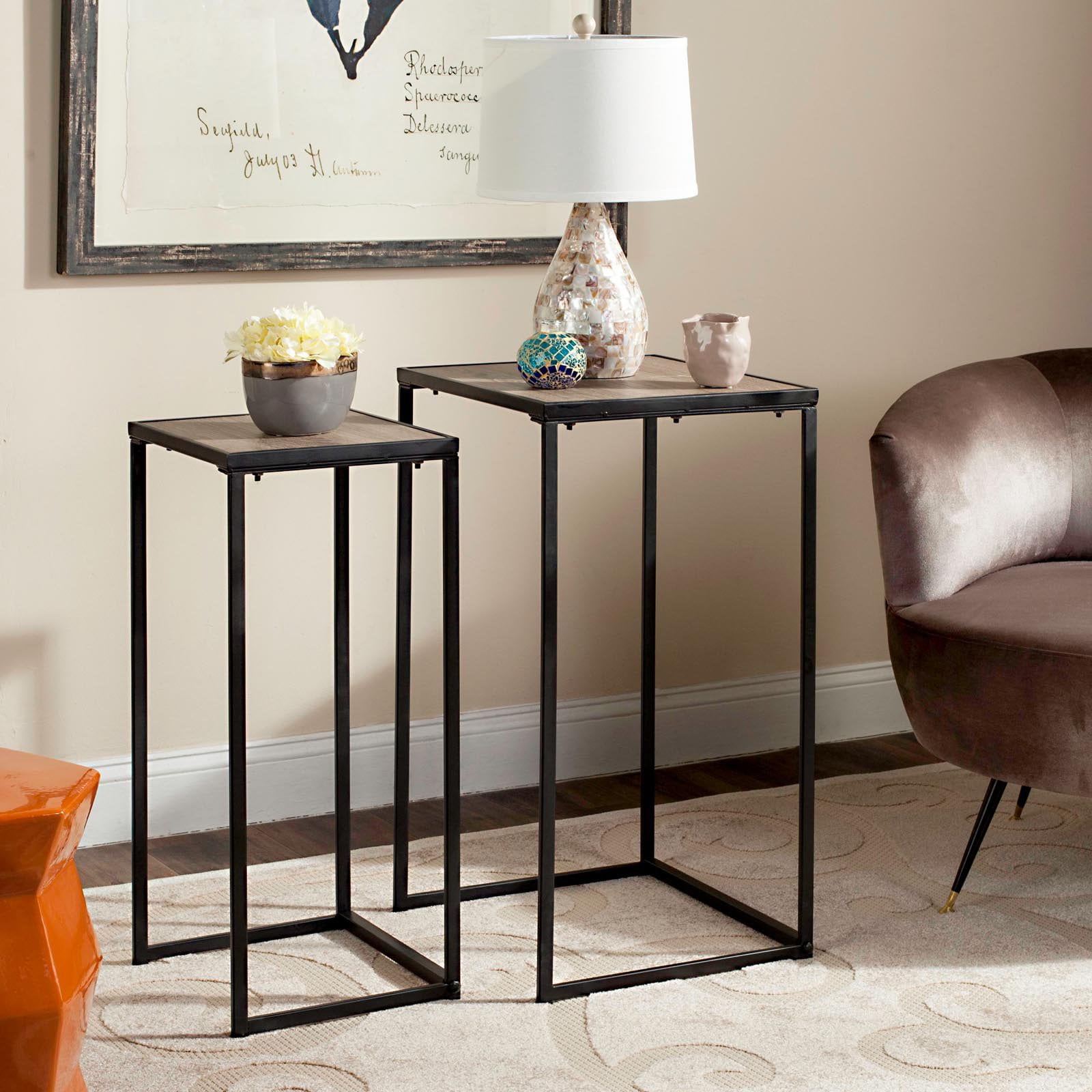 Safavieh Callia Retro Mid Century 2 Piece Stacking End Table Light Safavieh Callia Retro Mid Century 2 Piece Stacking End Table Light Grey Black Com