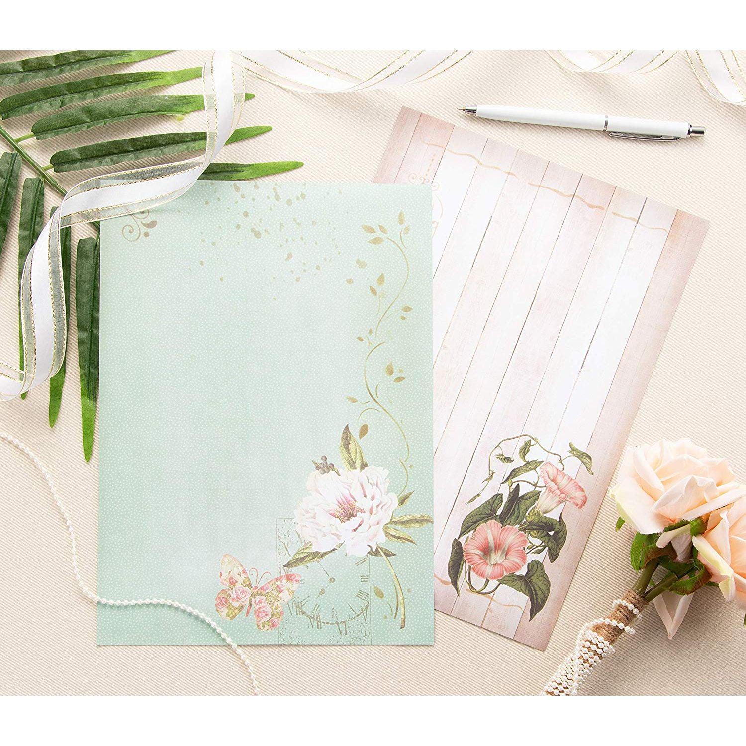 4 Sheets Paper Ink Floral Pattern Writing Stationery Retro Envelope Paper Pad 6A