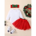 thumbnail image 4 of Qmyliery Infant Baby Girl Christmas Romper Set, Letter Print Long Sleeves Round Neck Jumpsuit + Tulle Skirt + Bow Headband,0-18 Months, 4 of 9