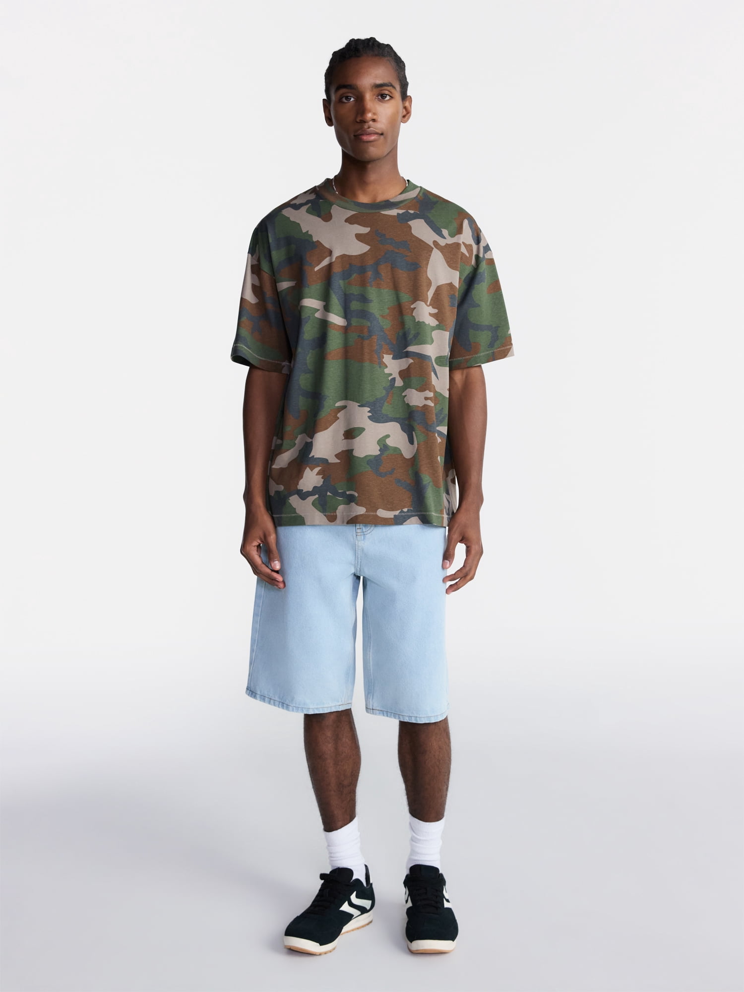 No Boundaries Cotton Oversized Cropped Tee with Short Sleeves, Men's and Big Men's XS-5XL