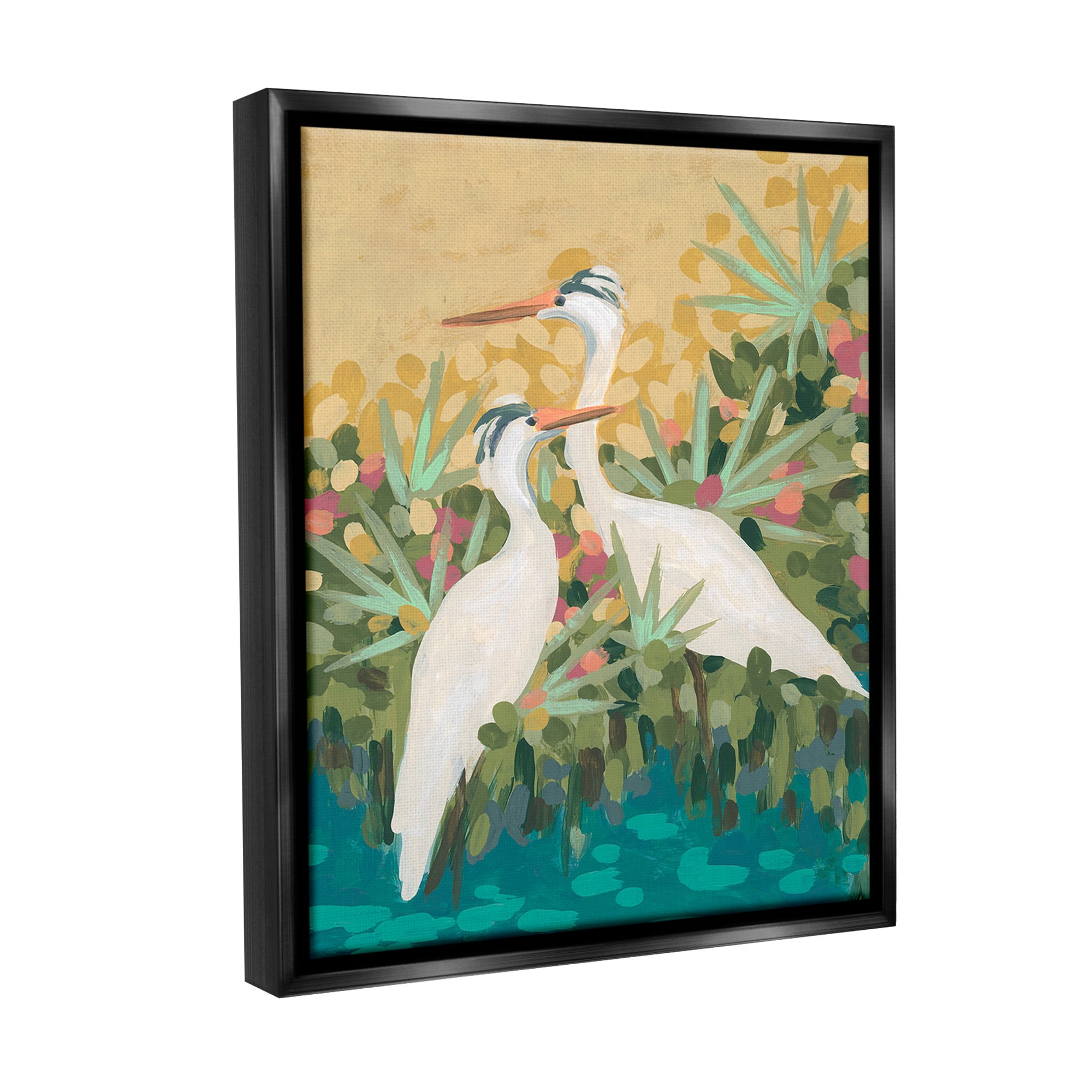 Stupell Industries Nautical Birds in River Animals & Insects Painting Black Floater Framed Canvas Art Print Wall Art, 25 x 31