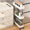 thumbnail image 3 of Cshidworld Storage Cart 3 Tier Slim Cart, Rolling Utility Cart Storage Organizer Slide Out Cart, Mobile Shelving Unit Organizer Trolley for Office Bathroom Kitchen Laundry Narrow Places, White, 3 of 7
