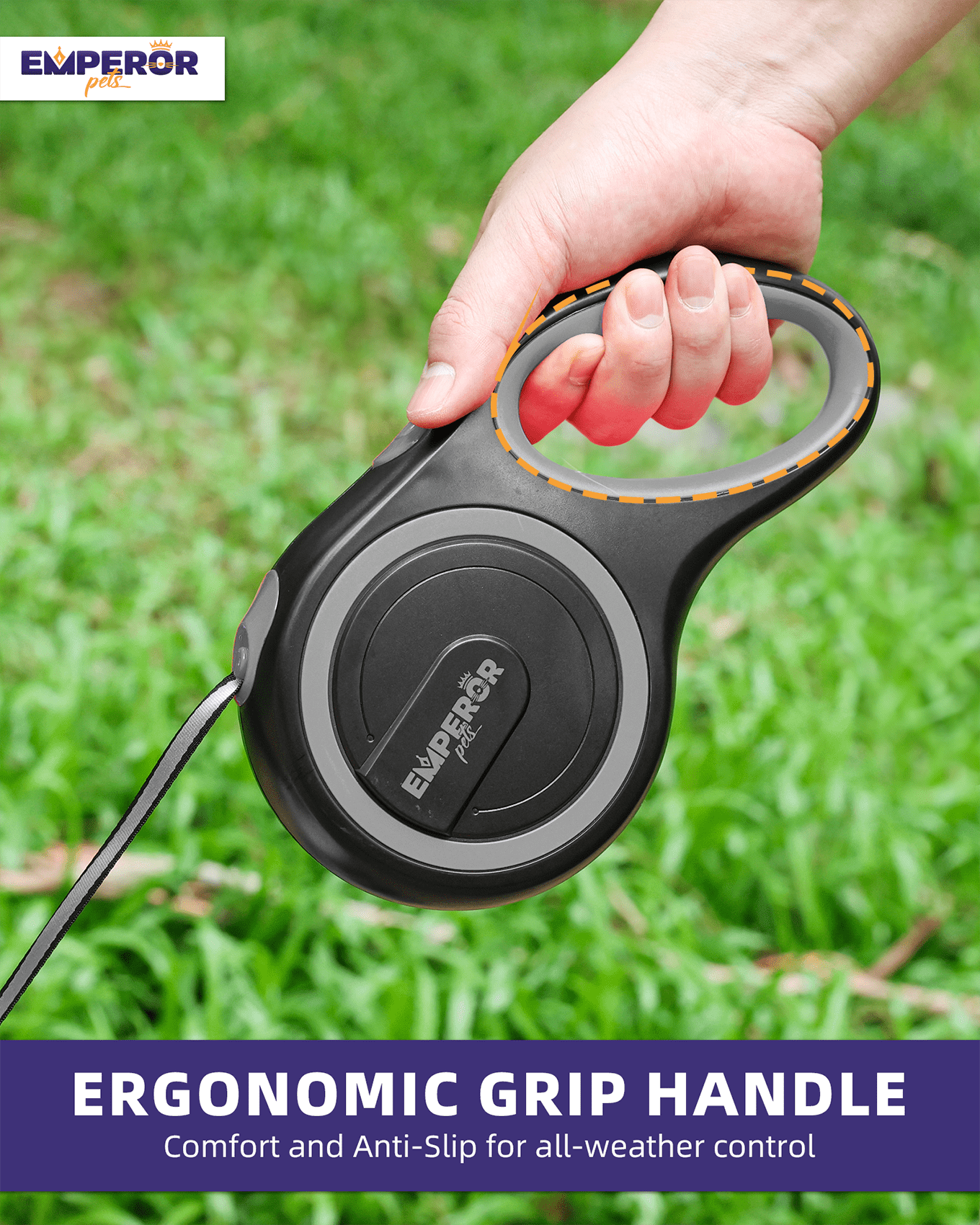 Emperor Pets 26 ft Retractable Dog Leash for Large Dogs, Up to 110 lbs, Heavy Duty, Gray - GY26