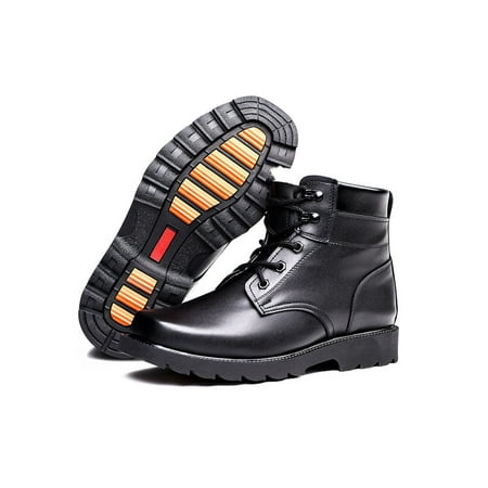 

GENILU Mens Non Slip Leather Boots Mid Top Warm Shoe Business Plush Lining Dress Shoes Black (Plush Lining Colorful Bottom) 7.5