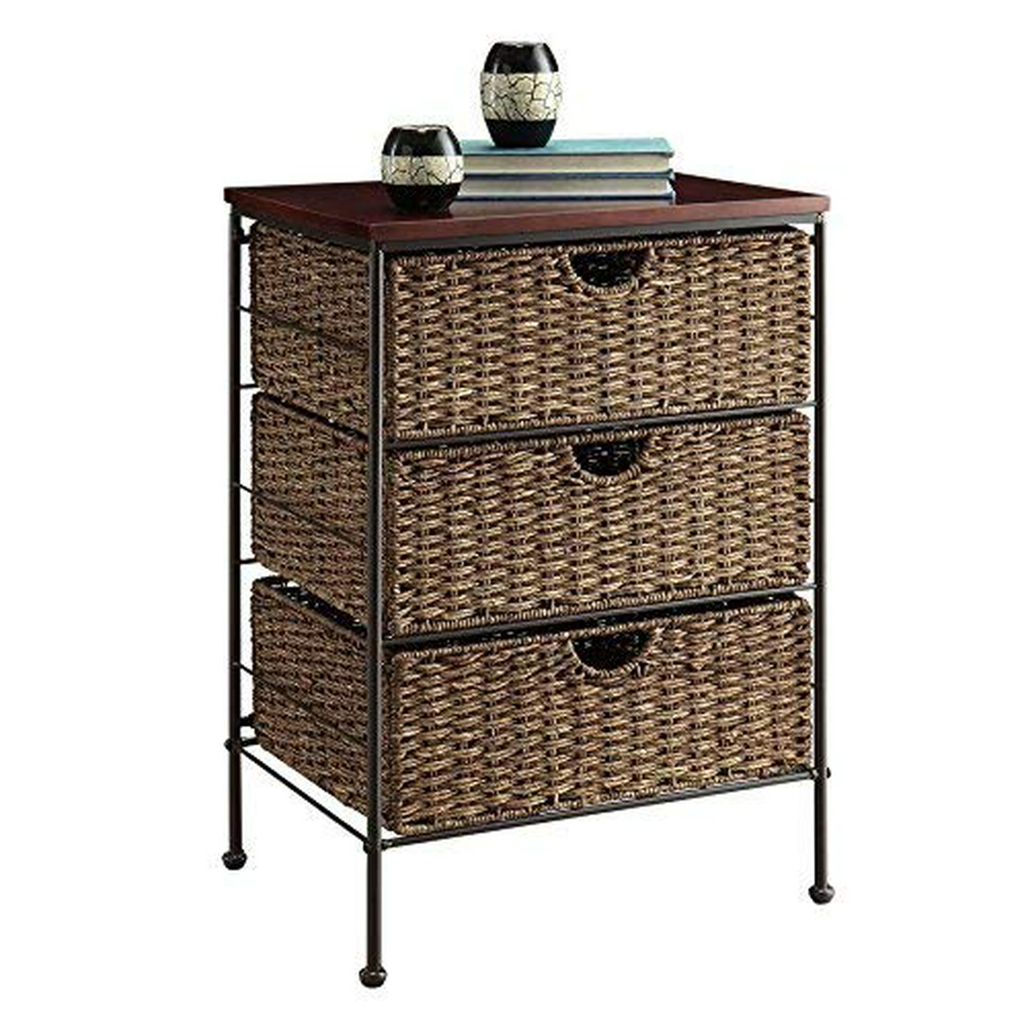4d Concepts Farmington Wood Top Maize Weave 3 Drawer Chest