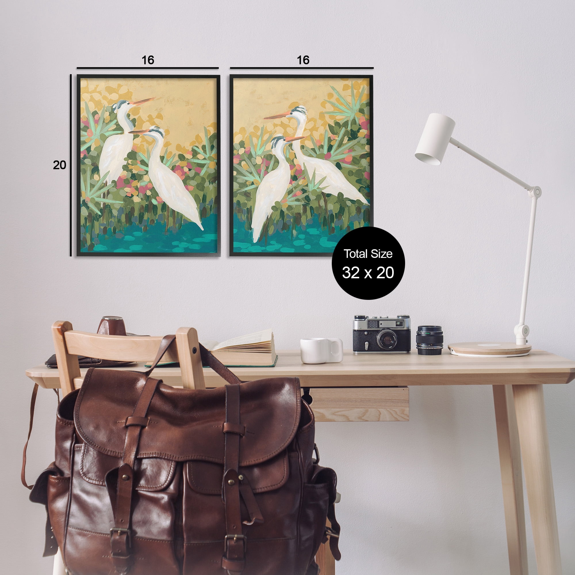 Stupell Industries Birds & Pond Botanicals Animals & Insects Painting Black Framed Art Print Wall Art, 16 x 20, Set of 2