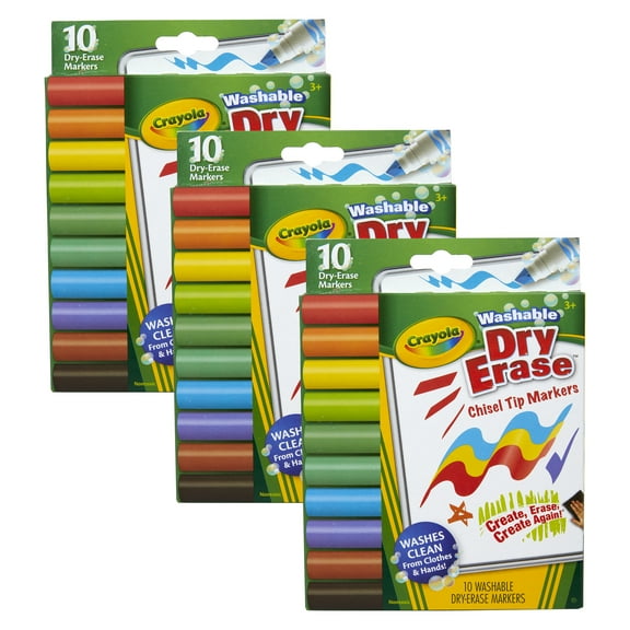 Crayola Washable Dura-Wedge Tip Dry Erase Markers, 10 Per Pack, 3 Packs