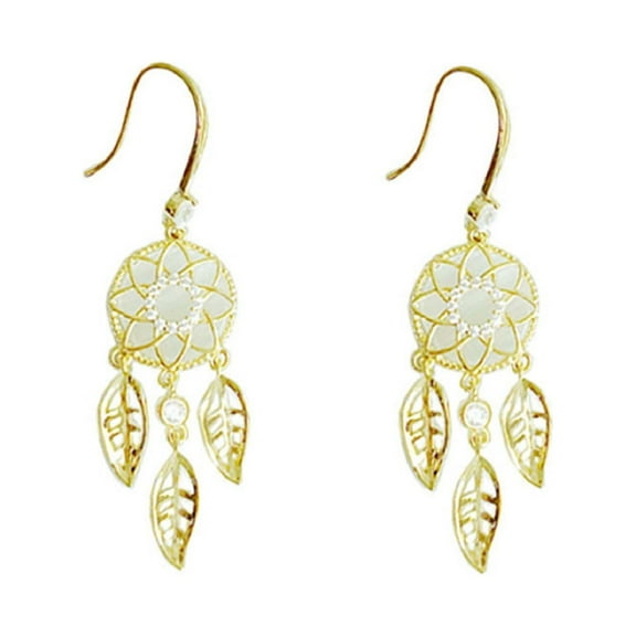 Dream Catching Earrings for Women Dangle,Boho Feather Tassels Drop Geometric Crystals Earring for Women Retro Ear Jewelry Gold Plated