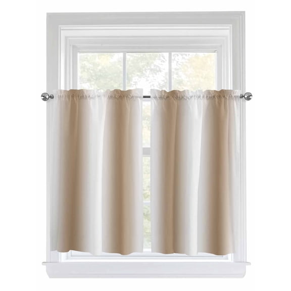 Tier Curtains 45 Inches Long, Khaki White Ombre Window Treatment Curtain Drapes, Modern Abstract Art Farmhouse Gradient Small Curtain Drapes for Bathroom Laundry Room, 27.5"x45", 2 Panels