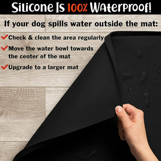 Dog Food Mat, Waterproof Dog Bowl Mat, Silicone Dog Mat for Food and Water,  Pet Food Mat with Edges, Dog Food Mats for Floors, Nonslip Dog Feeding Mat,  Puppy Supplies - Large (