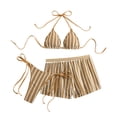 thumbnail image 3 of Knit Bohemian Striped Bikini Set for Summer Beachwear Unique Two Piece Swimsuit Cover Up with High Waist Bottoms, M, Khaki, 3 of 3