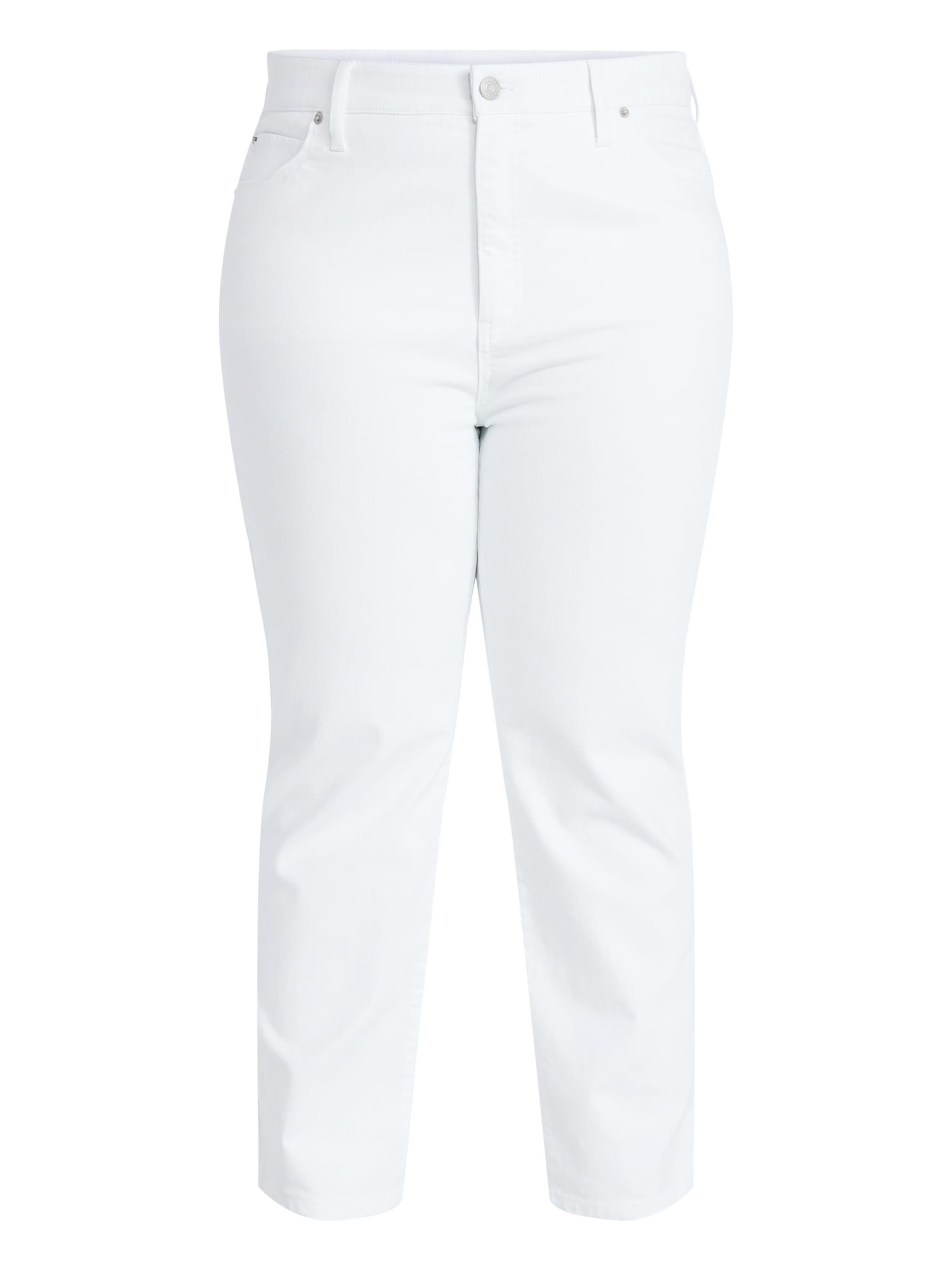 Terra & Sky Women's Plus Signature High Rise Straight Leg Jeans with Control Panel, Sizes 16W-28W