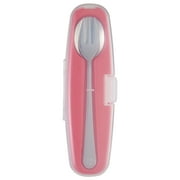 Innobaby Din Din Smart Stainless Steel Spoon and Fork with Carrying Case. Utensil Set for Kids and Toddlers. BPA free. Pink.