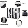 thumbnail image 3 of Extra Large Beach Bags Totes Women Waterproof Sandproof Big Tote Bag Zipper Inner Pockets Rope Handle Canvas with Zip Closure Swim Pool Gym Picnic Travel Weekend Accessorie Striped Black Handbag Gifts, 3 of 6