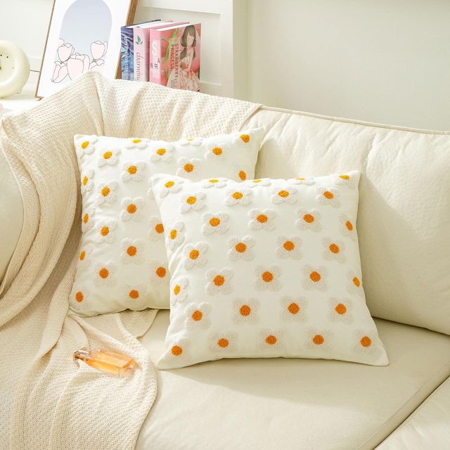 Fundas de almohada de jacquard con diseño de girasoles, cuadradas, para sofá, cama, sala de estar, juego de 2, 18.0 x 18.0 in