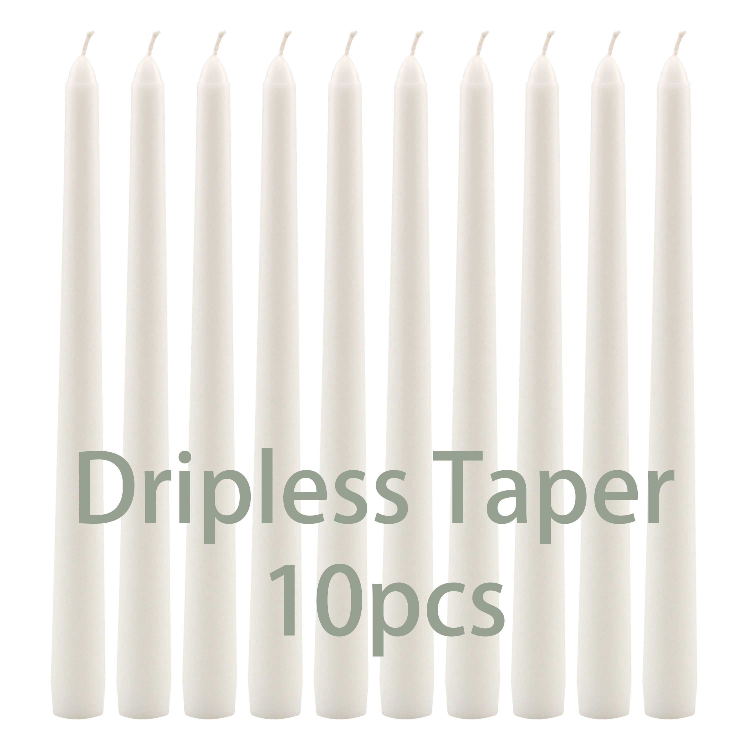 Stonebriar Unscented 10" Dripless Taper Candles with 7 Hour Burn, 10 Pack, White