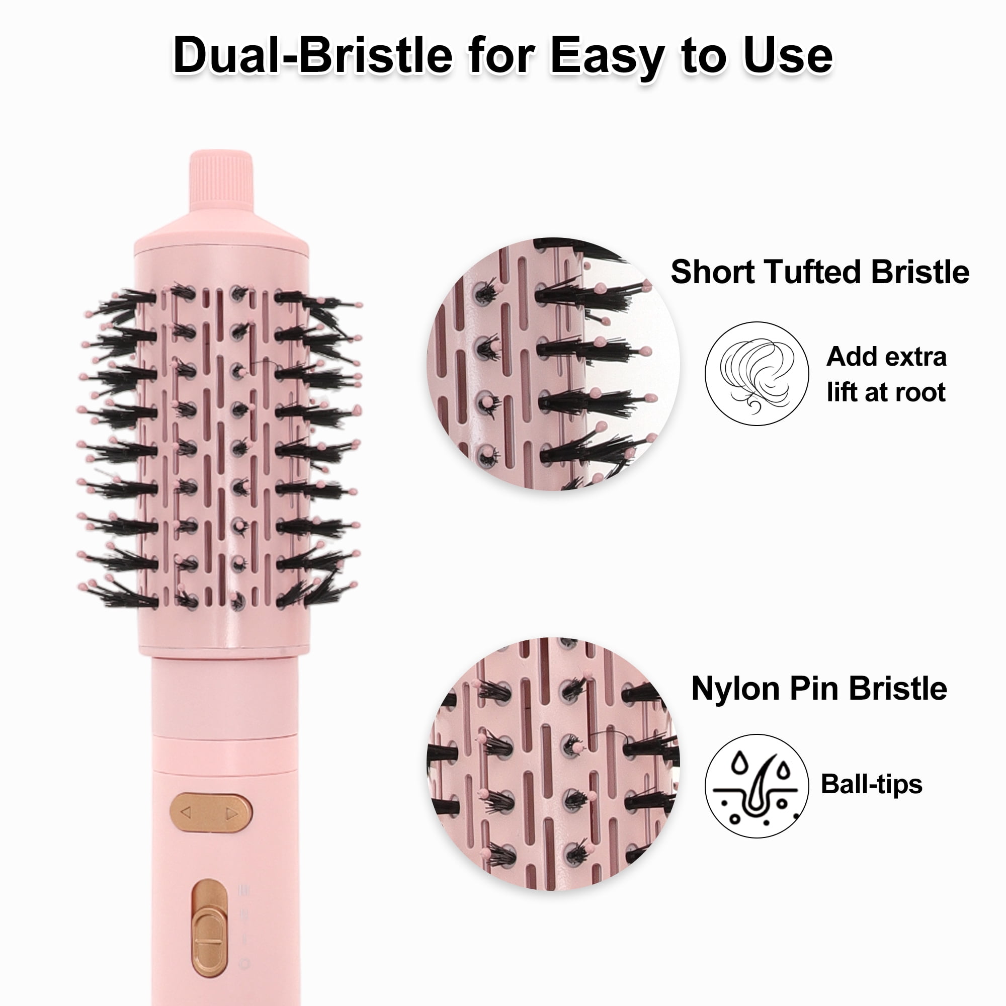 Unique Bargains 3 in 1 Air Styler Hot Air Rotating Blow Dryer Brush with Auto Curling Function Lightweight Hair Dryer & Volumizing Brush Pink