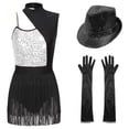 thumbnail image 2 of TiaoBug Women Sparkly Sequin Latin Jazz Dance Outfit Sleeveless Leotard Ballroom Dance Dress Silver XL, 2 of 6
