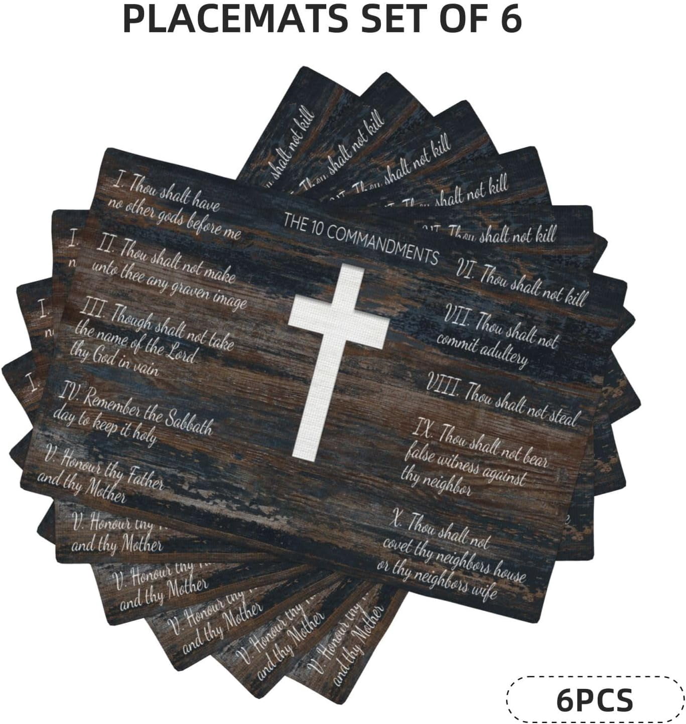10 Commandments Placemats Set of 6 Christian Religious Table Mats Washable Place mats for Home Party Indoor Kitchen Dining Table Decoration 12x18 Inch