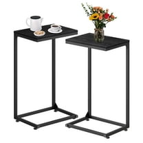 C-Shaped End Table Set of 2 - Slide Under Sofa Side Tables with Metal Frame, Black Couch Tables for Living Room