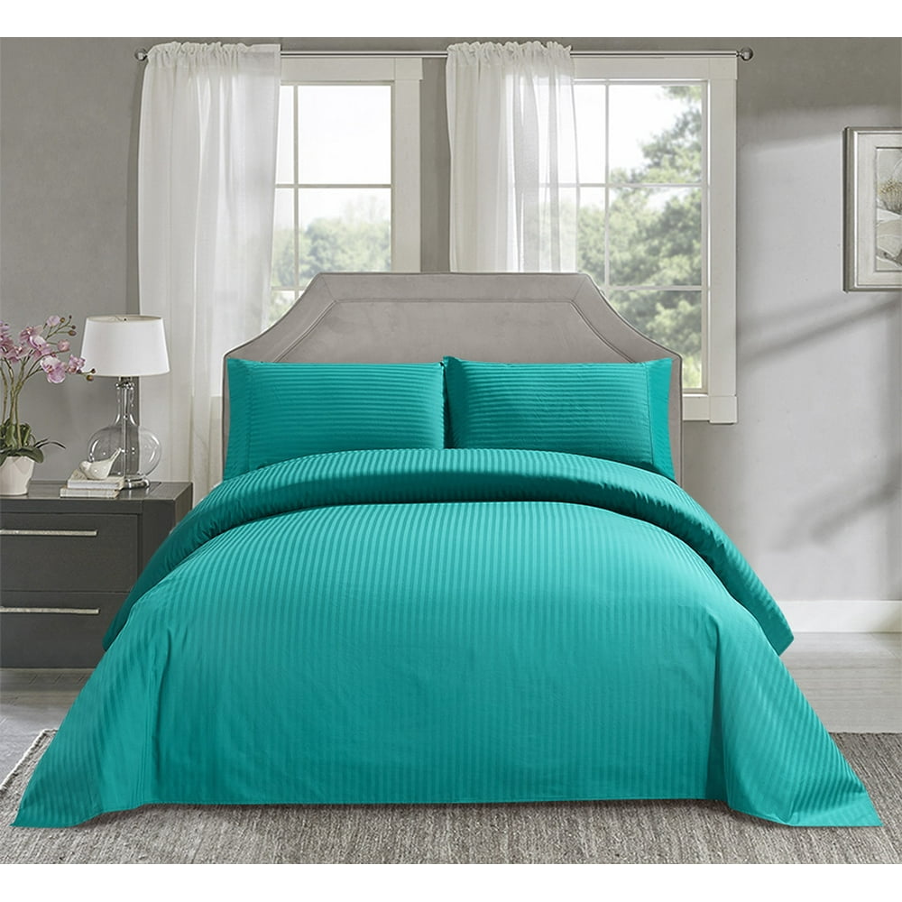 SOFT STRIPED 1200 SERIES COTTON BLEND 4 PIECE SHEET BED SET DARK GREEN
