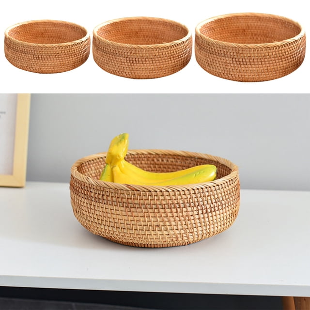 Bowayaoa Rattan Woven Storage Basket for Fruit Vegetable Bread Snacks, Handmade Natural Kitchen Counter Organizer Basket, Living Room Decorative Hanging Basket