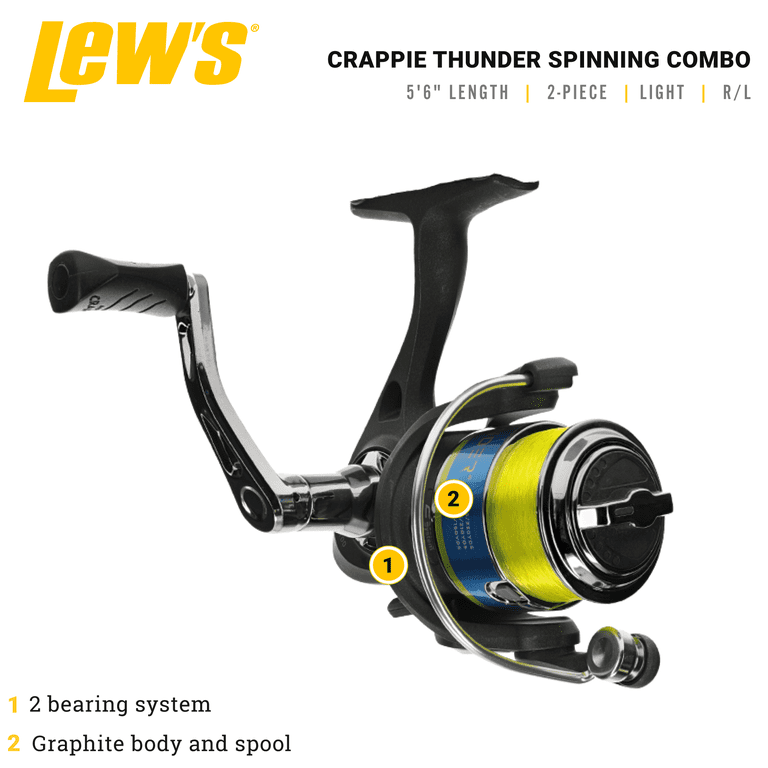 Lew's Crappie Thunder Spinning Reel and Fishing Rod Combo, 5-Foot 6-Inch Rod, Size 75 Reel, Green - Walmart.com Lew's Crappie Thunder Spinning Reel and Fishing Rod Combo, 5-Foot 6-Inch Rod, Size 75 Reel, Green - Walmart.com