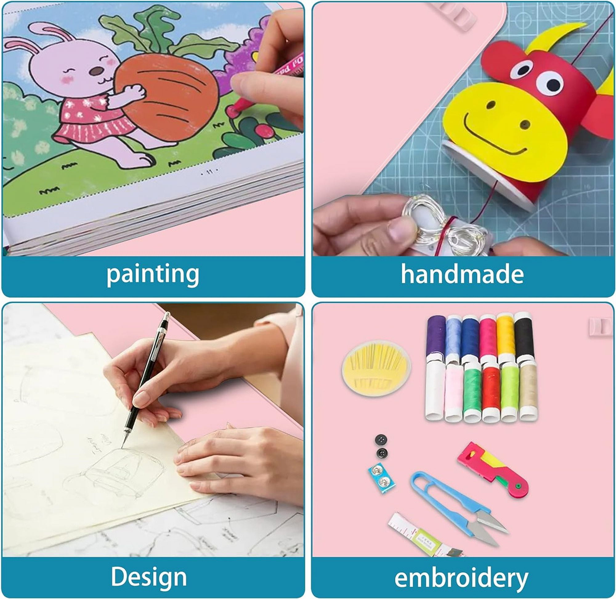NOGIS Silicone Painting Mat, Silicone Craft Mat for Resin Casting 24“x16” Non Stick Silicone Sheet with Cleaning Cut for Oil painting, Art, Clay and Play (Pink)