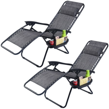 2pc Folding Zero Gravity Reclining Lounge Chairs Beach Patio W Utility Tray Walmart Canada