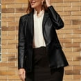 thumbnail image 2 of Amtdh Women's Trendy Blazer Solid Color Long Sleeve Lapel Button Leather Suit Coat Plus Size Loose Casual Outerwear Fall Winter Fashion Ladies Soft Jackets Black M, 2 of 9